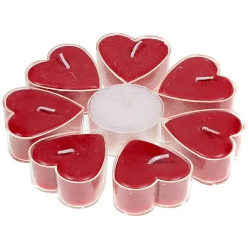 Velas de té de comercio justo, corazón rojo